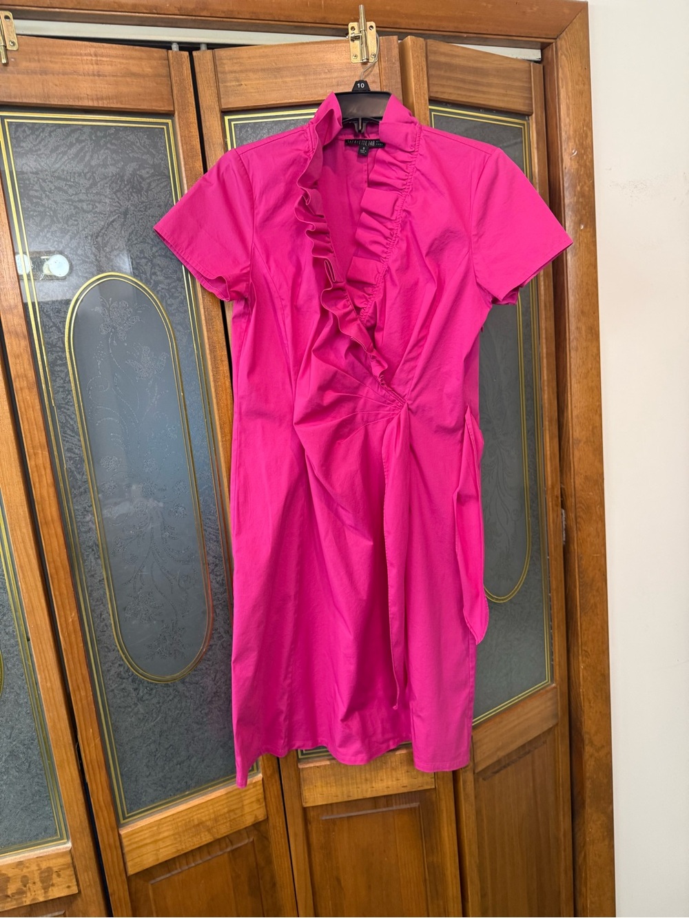 Lafayette 148 New York Hot Pink Ruffle Wrap-Front Dress, EUC